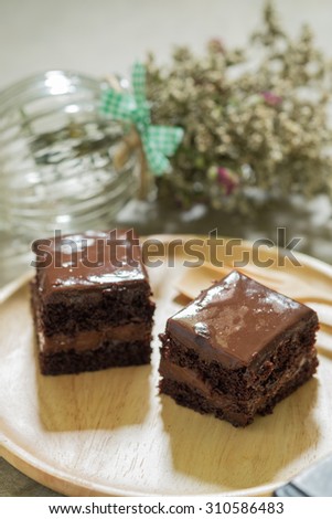 Chocolate Fudge Cake, Close up photo with selective focus