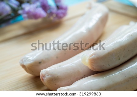 German white sausage called weisswurst, Close up photo with selective focus