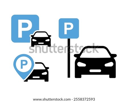 Car parking icon set. Public parking and parking location symbol. No car parking sign - stock vector.