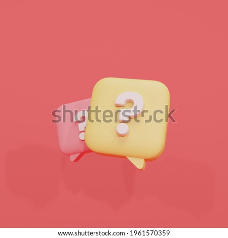 3d rendering illustration bubble chat icon question mark yellow and red, 3d, render, chat, question, suitable for web illustrations, hero pages, landing pages.