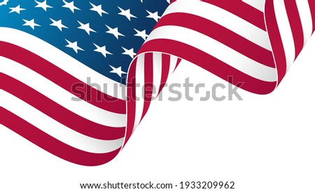 The flag of the United States of America. Waving American national flag background. Template for holiday greetings, invitations and celebrate banners. Vector illustration.