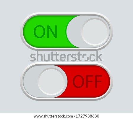 Button off switch and enable. Icon of toggle in phone. Circle switcher for active, deactivate in app, mobile, interface, website. User symbols for navigation in ui. Green-on, red-off indicator. Vector