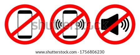 Phone off icon. Sign of mobile ban. Forbidden use cellphone, sound. Stop call symbol in smartphone. Zone of mute telephone. Switch on quiet. Strikethrough device in cinema and danger area. Vector.