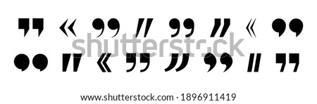 Quotation marks. Icons of quote for speech. Comma - sign punctuation for block quote, text, discussion. Set of black double symbols for citation, chat on white background. Logos of commas. Vector.