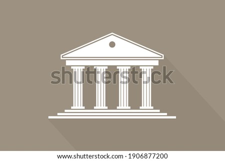 Greek temple. Icon of roman parthenon. Ancient building with columns. Greece architecture with pillar and acropolis. White logo of rome law, bank and pantheon. Antique symbol. Vector.