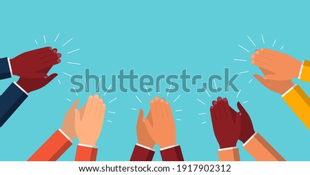 Clap of hand. Applause of people. Applaud and congratulations of success business. Great ovation from audience. Cartoon hands with claps. Sign of bravo, happy, appreciation, applaus. Vector.