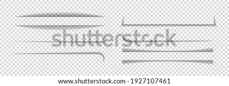 Divider shadow lines. Divider of paper with shadows. Box for web page. Banner with frame on transparent background. Design borders with effect for text. Set of graphic element for website. Vector. Foto d'archivio © 