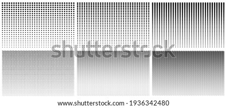 Halftone gradient pattern. Texture with dot gradation. Black halftone gradient pattern with fade on white background. Big graphic geometric poster. Monochrome retro wallpaper. Design element. Vector.