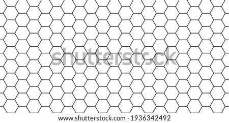 Hexagon seamless pattern. Honeycomb background. Texture with hexagon of honey comb. Black grid of bee. Abstract geometric background. Hex tile of mosaic. Line ornament for hive. Vector.