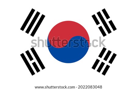 South korea flag. Korean national icon. Symbol of yinyang on flag. Emblem of republic of south korea and seoul. Illustration for g20. Official pattern for language, tourism and map. Vector.