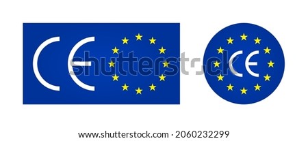 CE european mark. Logo for europe certificate. Icon of eu manufacturer. Symbol of european made, quality and standard. Euro stamp, label and emblem for packaging of product. Badge of premium Vector.