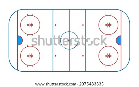 Hockey rink. Hockey field. Ice arena for nhl and winter sport game. Ice pitch in top view. Stadium with graphic line diagram. Outline background for plan and play. Vector.