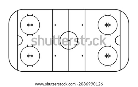 Hockey field. Outline rink. Hockey ice arena for nhl and winter sport game. Ice pitch in top view. Stadium with graphic line diagram. Outline background for plan and play. Vector.