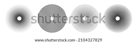 Concentric circle. Circular line pattern. Radial fade wave for sound, swirl, radio and sonar. Abstract concentric graphic icon. Geometric centric effect. Vector.