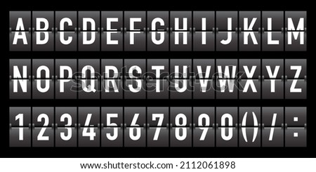 Flip font with alphabet and numbers. Flip font for text and time in scoreboard of airport. Board of flight. Display panel for departure airline. Mechanical timetable. Vector.
