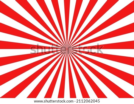 Japan flag. Sun japanese pattern. Red-white sunrise background. Asian kamikaze texture. Tokyo sunlight. National japanese background. Sunburst pattern. Vector.