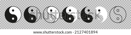 Yin yang symbol. Ying yan icon. Taoism sign. Yinyang symbol. Balance and harmony. Logo of meditation, karma, buddhism and japan. Black-white icon isolated on transparent background. Vector.