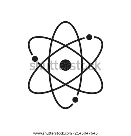 Atom icon. Atom isolated symbol. Nuclear science. Nucleus of proton. Core of neutron. Molecule of life. Pictogram for physics, energy, medicine and chemistry. Vector.