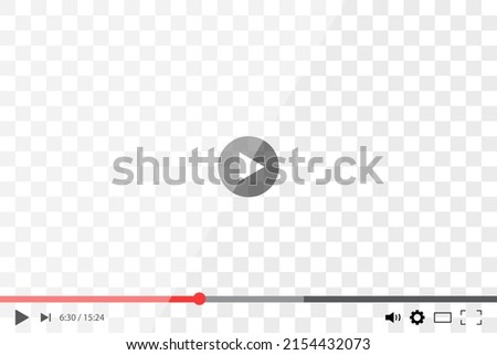 Video player isolated on transparent background. Play button, bar and menu on transparent background. Screen player with interface. Movie window with ui. Modern mockup. Vector.