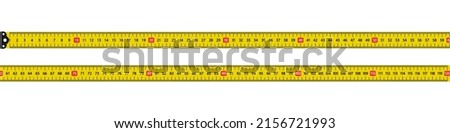 Measure tape with cm. Yellow ruler with scale metric. Tapeline with millimeter, centimeter and meter. Metal long measure tape with professional precision for construction and carpentry. Vector. Stok fotoğraf © 