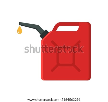 Can of fuel. Canister with gasoline. Red jerrycan with fuel. Icon of jerry for diesel and petrol. Plastic bottle for car. Flat cartoon icon. Vector.