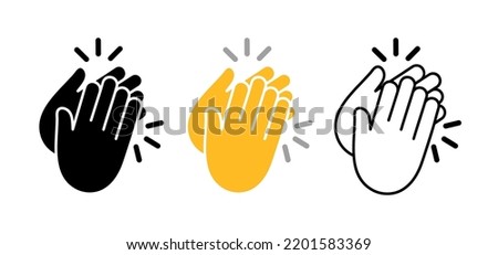 Hand clap. Icon of applause. Black, yellow and white icons of hands claps isolated on white background. Silhouettes of applaud. Symbol for congratulations, celebration and success. Vector.