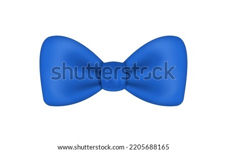 Bow tie. 3d blue bowtie isolated on white background. Fashion butterfly icon. Silk necktie for costume. Cute luxury cloth for business man. Design for gentleman. Vector.
