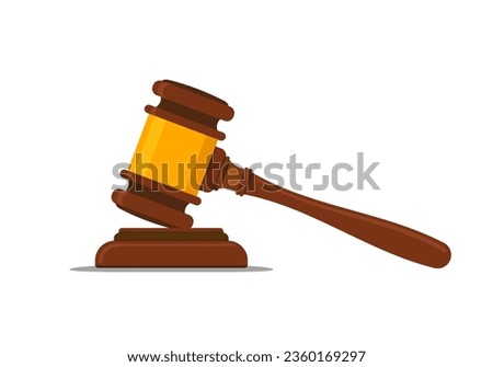 Judge gavel. Wooden lawyer hammer icon in flat style. Symbol of justice, judge's decision. Auction sign. vector illustration.