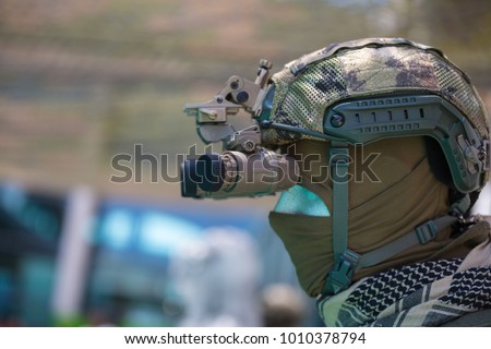 Binocular Night Vision Device on Military Helmet. Stock foto © 
