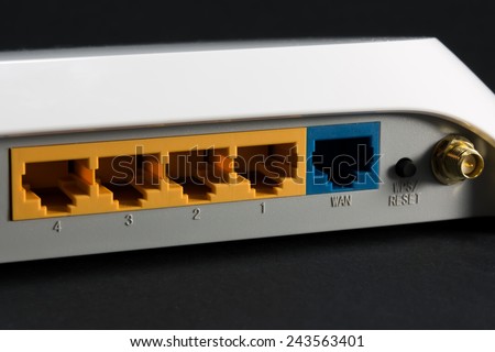 ethernet port on the back of the router, network port on black background