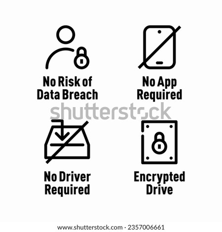 No risk of data beach No app required No driver required Encrypted drive vector information sign