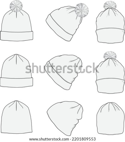 Blank Beanie hat flat sketch fashion template