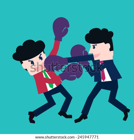 Two businessmen fighting in a boxing with boxing gloves