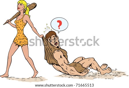 cave woman dragging her man