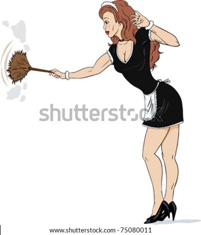 Cartoon Of A Sexy French Maid Dusting Stock Vector Illustration ...