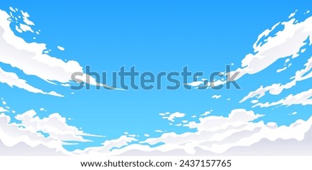 Vector of sky, anime style, green energy, eco system, net zero, blue space with clouds, illustration