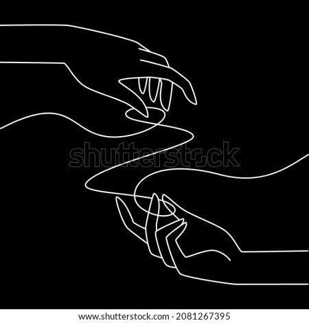 Hands holding rope linear illustration for macrame, handiwork, wickerwork, weaving, sewing, stiching, neeldlework, knitting netting logo emblem Stock foto © 