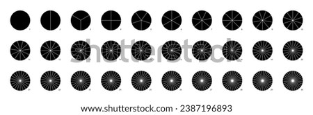 Round wheel divided into segments. Circular diagram of division into parts. Ring cut as piechart simple vector illustration. Pizza serving size presentation