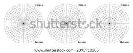 Polar grid divided into radial degree 36, 40 and 45 sectors and concentric circles. Radar screen bleep in submarine computer.