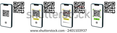 Scan qr code with mobile scanner. 3d rendered payment icon for digital phone screen. Red line for scanning and green check mark for successful payment