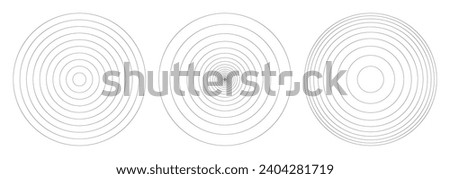 Concentric circle vector pattern. Radial sound wave frequency or earthquake epicenter mark. Minimal loud noise illusion or sonic ripple fade