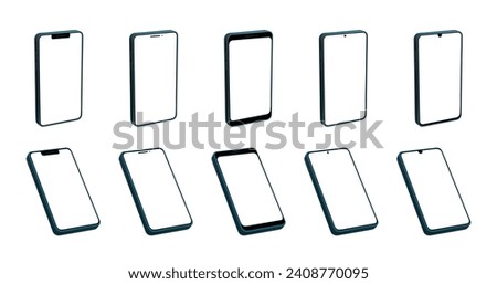 Vertical smart phone mockup of different modern brands. Vector 3d template for web site screen or application software user interface. Portable tablet device desktop.