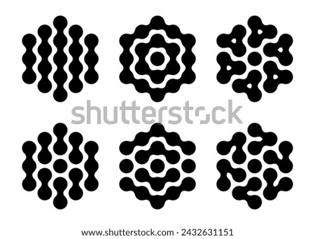 Molecule connected circles as chain of atoms. Science innovation metaball dot pattern. Laboratory grid network concept to study organic and mineral structure.