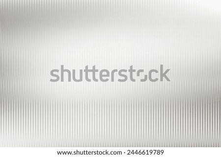 Acrylic satin corrugated glass texture light gray background. Blurred soft ribbed transparent striped door window overlay. Metal silver reeded polycarbonate sheet. Abstract vertical gradient pattern