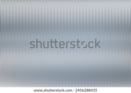 Gray ribbed corrugated metal sheet texture. Reeded silver glass transparent overlay. Acrylic fluted door stricture, frozen sheet construction for building separation. Repeat relief of steel panel