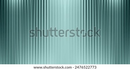 Stained metal premium rib acrylic glass sheet. Fluted door blue green blurred overlay. Wavy stripes refraction, frosted surface pattern. Embossed vertical and horizontal striped transfluent material.