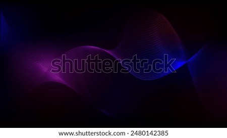 Vector abstract light wave. Blue pink purple neon pattern. Technology curve line background. Soundwave wavelength magnetic squiggle. Neural fabric fiber loop