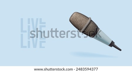 3d podcast icon. Radio live sound microphone vector illustration. Audio music mic, studio interview or voice digital recording realistic render. Studio condenser portable cardioid professional mike.