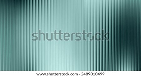 Corrugated glass texture effect. Abstract ribbed frosted acrylic transparent plate. Gradient polycarbonate cosmetic background. Reeded blue green window lined pattern. Diamond 3d podium distort panel