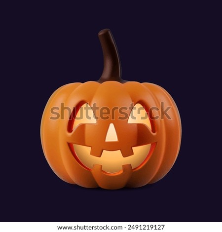 Similar – Image, Stock Photo Halloween pumpkin with smiling face on reflective background, four teeth. Light that illuminates the pumpkin from inside